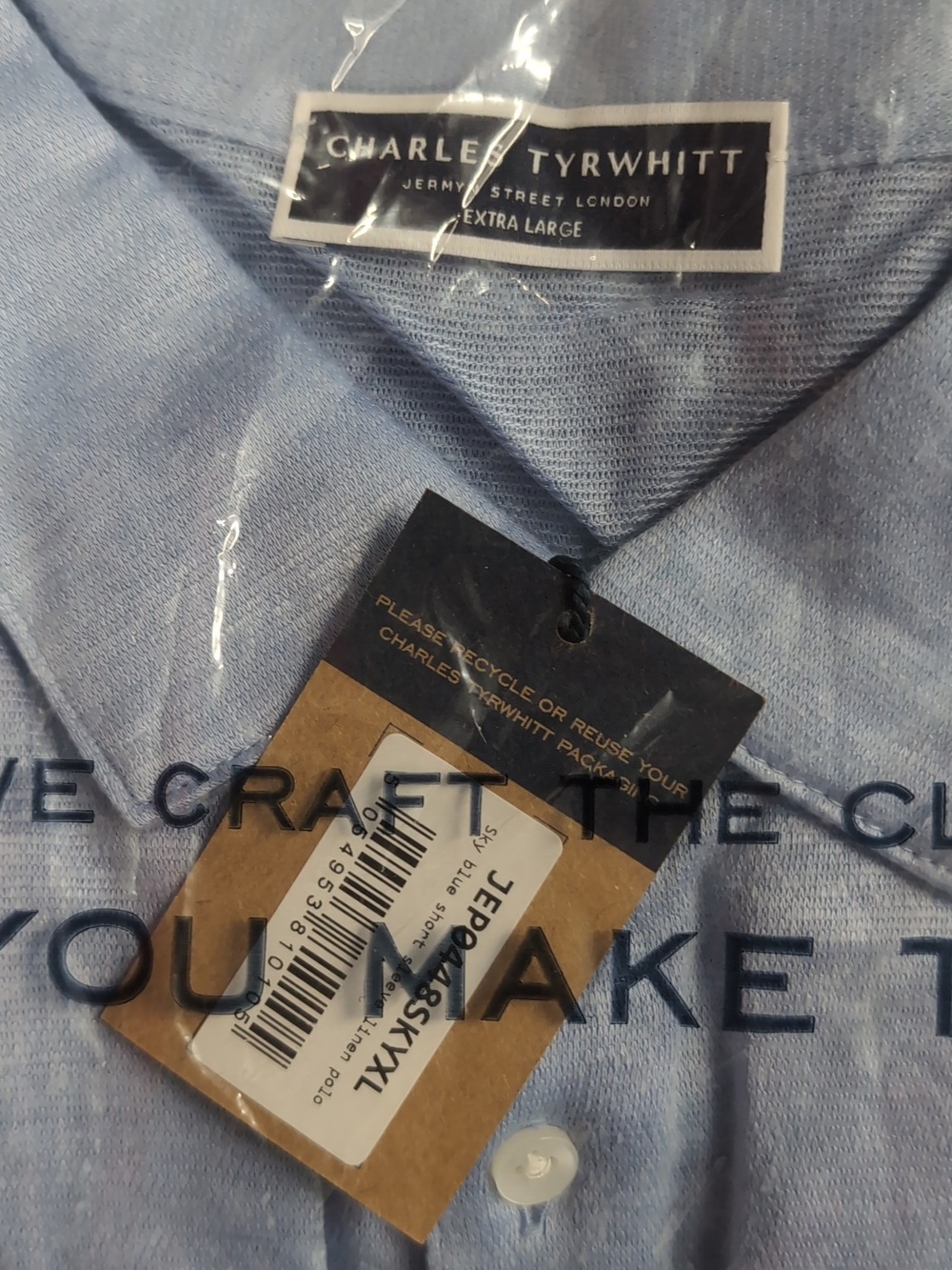 Charles Tyrwhitt Pure Linen Polo - Sky Blue- XL - Picture 3 of 7